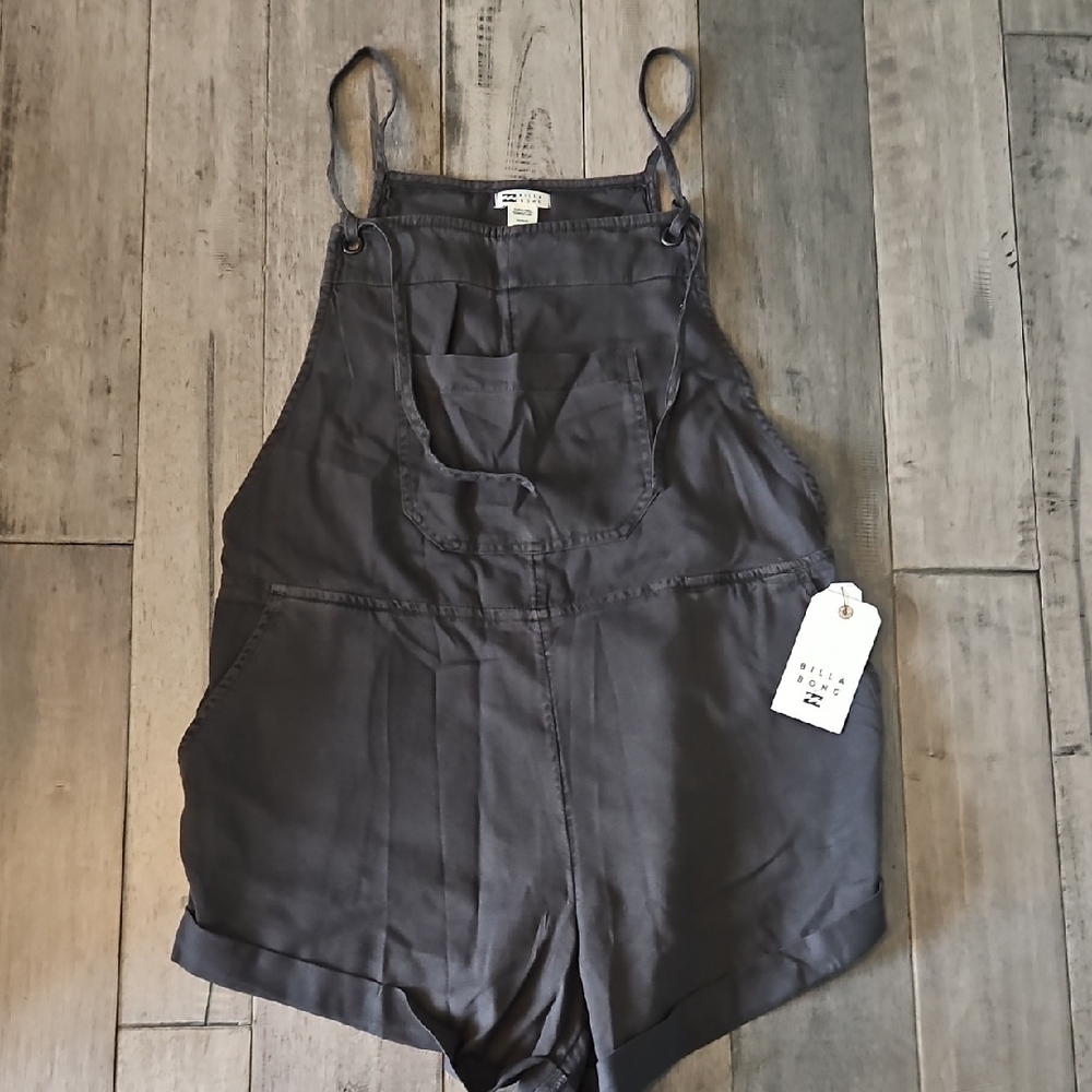 Billabong Black Linen Blend Short Overalls